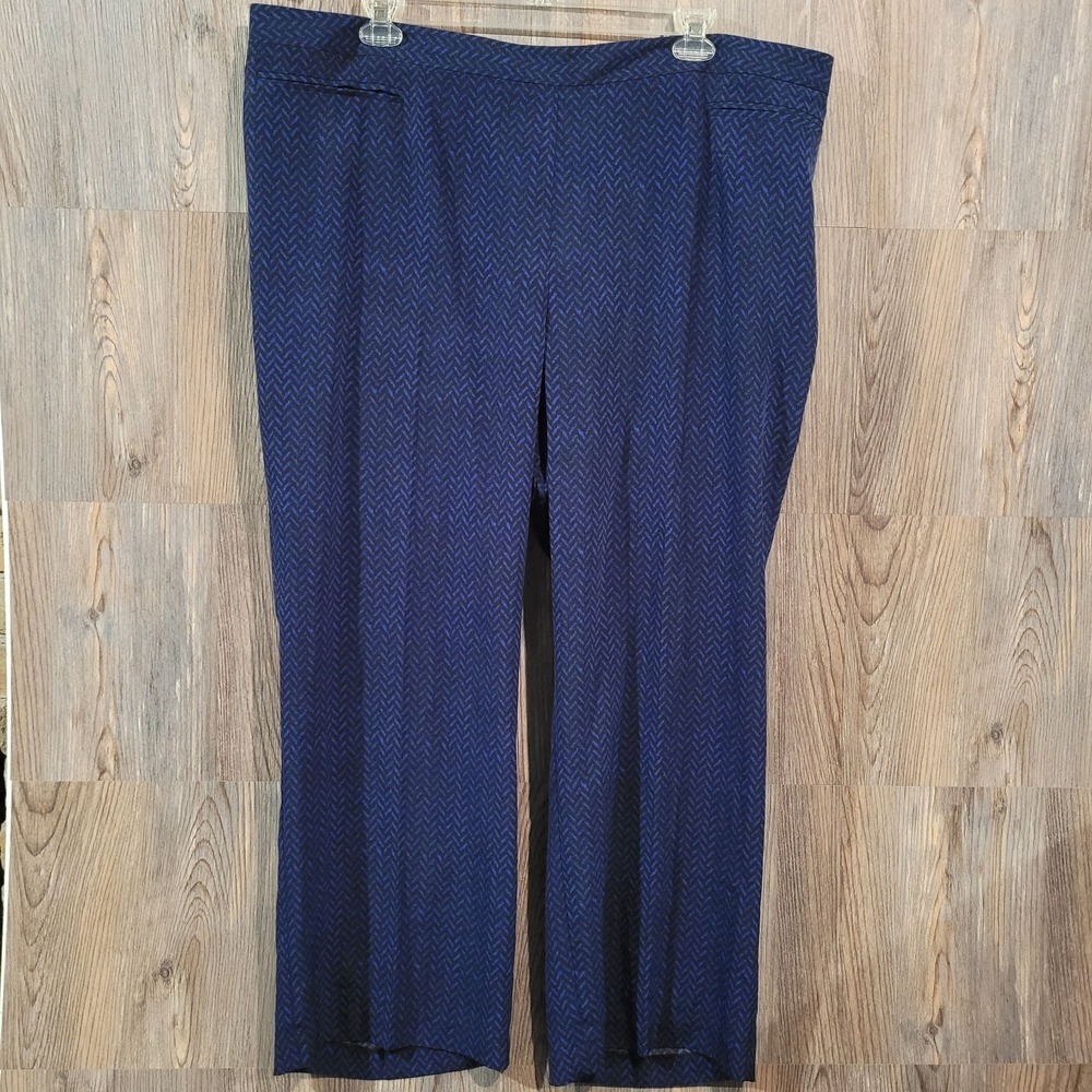 Catherines Wide Leg Dress Pants 3X Black/Dark Blue Geometric Zigzag Career Silky